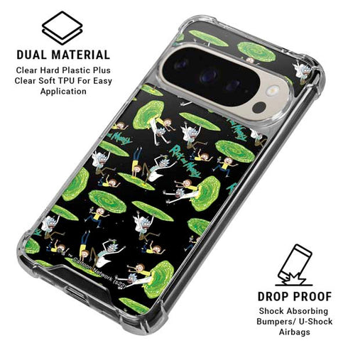 Adult Swim Rick and Morty Portal Pattern Pixel 9 Pro XL Clear Case